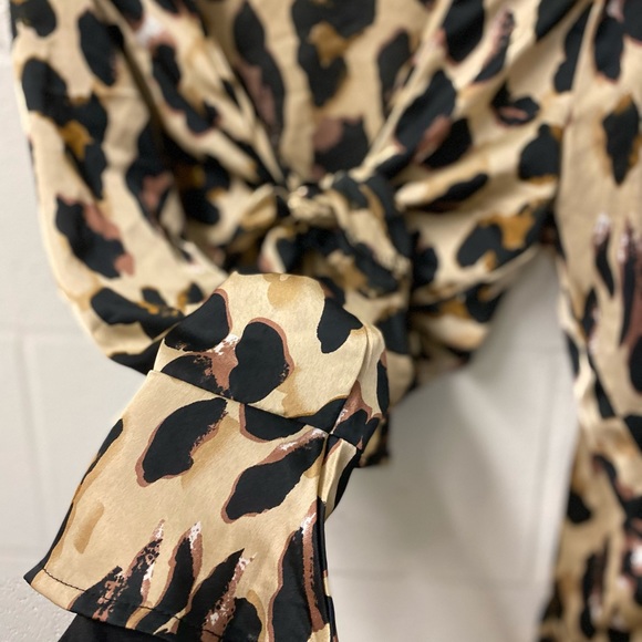 BOOHOO Brown Leopard Print Tie Front Crop Longsleeve Top - Picture 6 of 9